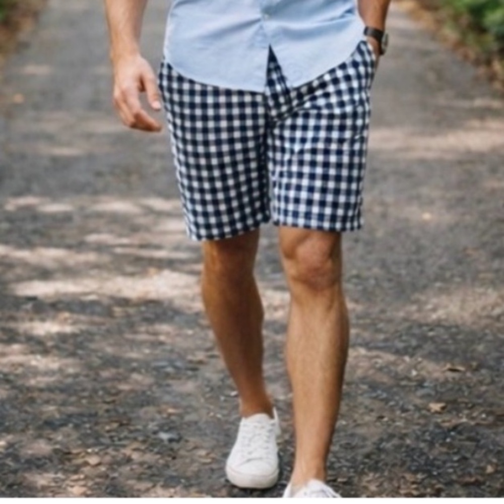Tommy Hilfiger NEW Mens Gingham Shorts Navy White Bermuda 34” Waist Golf Preppy